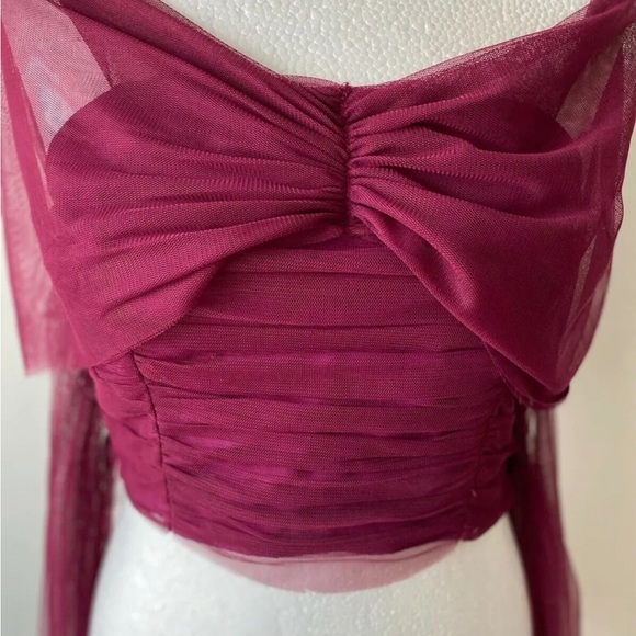 River Island Purple Strapless Crop Top Mesh Bow Detail Size 10 - Picture 2 of 5
